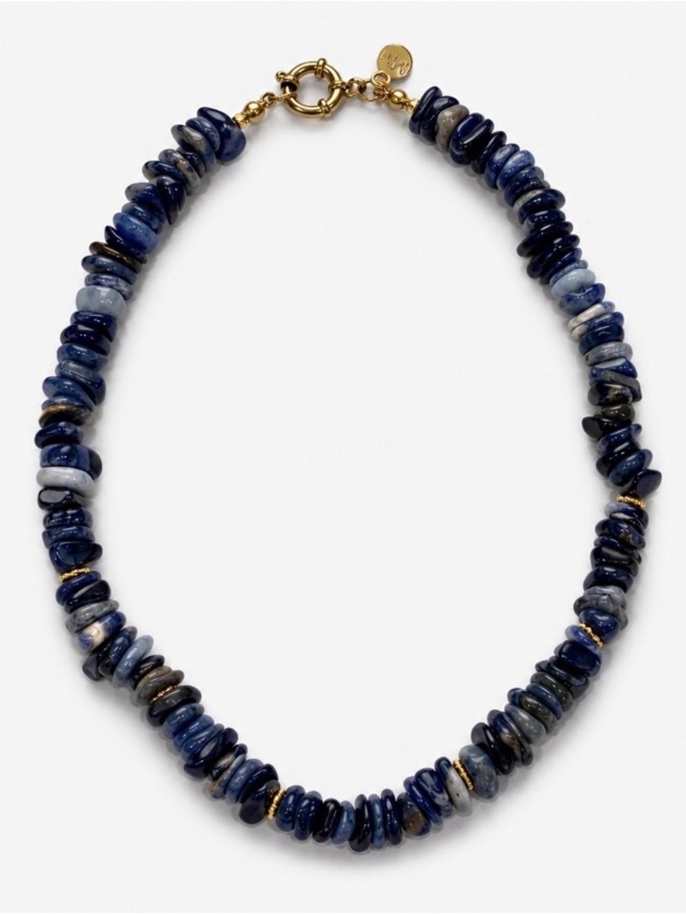 Mayamar Blue Sodalite Chip Necklace with Gold Accents